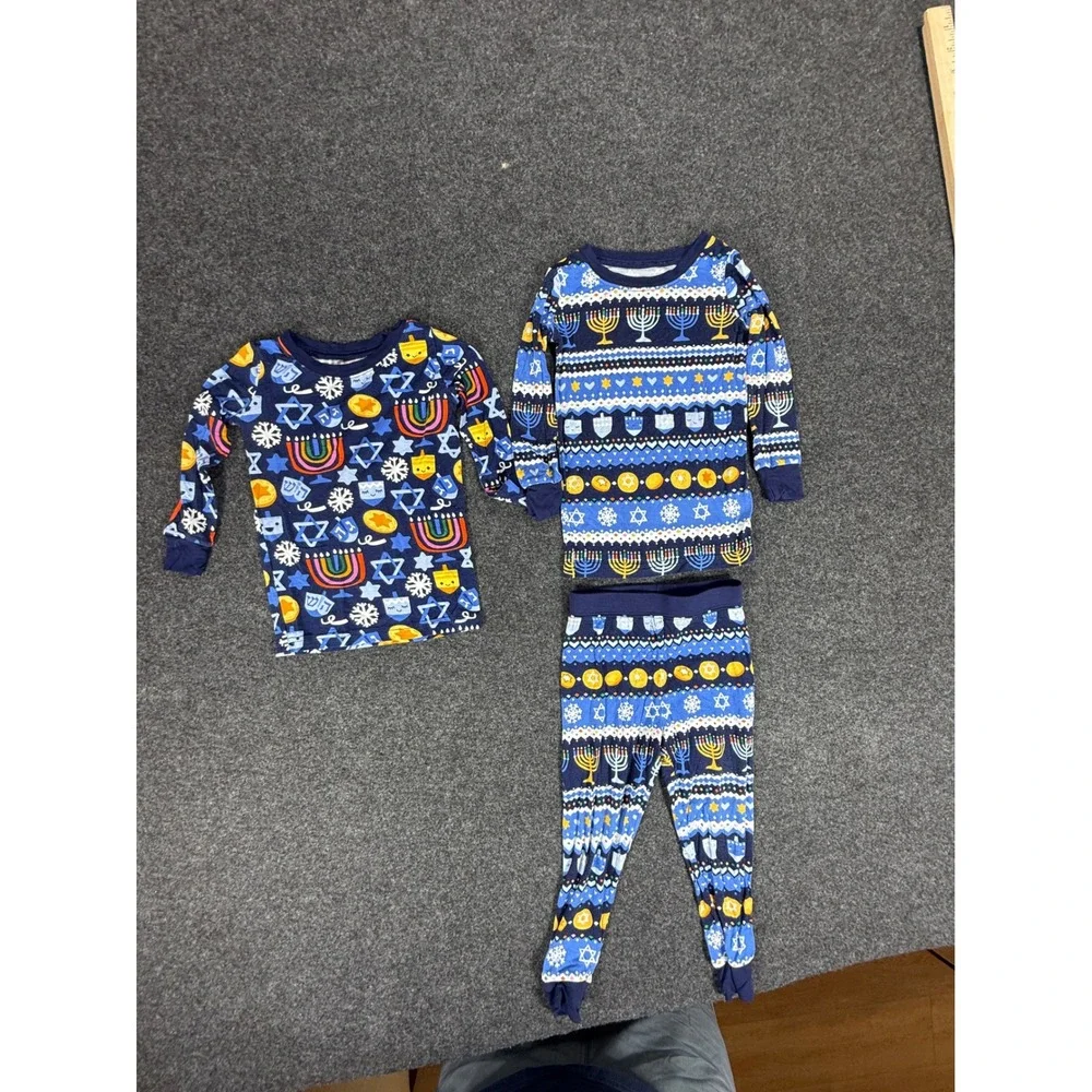 Little Sleepies Pajamas Kids 18-24 Months Blue Hanukkah Lunaluxe Bamboo 3pc Set